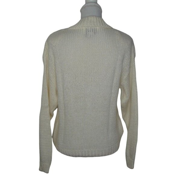 Vintage Allison Brittney Button Up Cardigan Sweater Ivory Shoulder Pads Sz Large - Picture 3 of 11